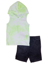 Toddler Boys Green Tie Dye Two Piece Hooded Tank Top & Short Set 4T