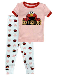Sesame Street Toddler Girls Pink Cotton Free Hugs Elmo Pajamas Sleep Set
