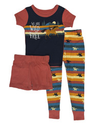Girls Spirit We Are Wild & Free 3 Piece Navy Blue Horse Pajama Sleep Set