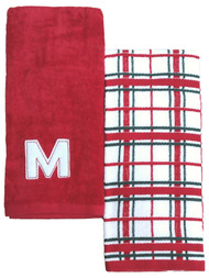 St Nicholas Square Red Christmas Plaid "M" Monogram Hand Towel Set,  2 piece
