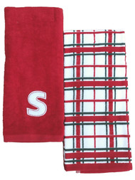 St Nicholas Square Red Christmas Plaid "S" Monogram Hand Towel Set,  2 piece