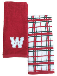 St Nicholas Square Red Christmas Plaid "W" Monogram Hand Towel Set,  2 piece