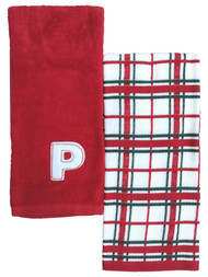 St Nicholas Square Red Christmas Plaid "P" Monogram Hand Towel Set,  2 piece