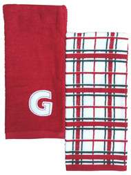 St Nicholas Square Red Christmas Plaid "G" Monogram Hand Towel Set,  2 piece