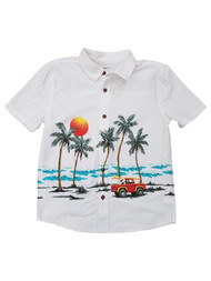 Sonoma Boys White Woven Beach Scene Short Sleeve Button Front Shirt 8