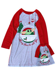 Star Wars Girls Baby Yoda Christmas Holiday Nightgown & Doll Night Gown Set