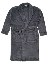 Mens Solid Gray Plush Microfleece Robe House Coat Bathrobe