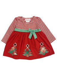 Infant Baby Girls Red & White Long Sleeve Christmas Tree Holiday Dress 3-6m