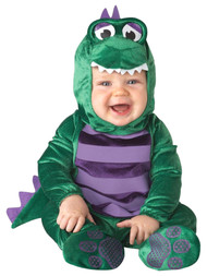 Infant Boys Green Dinky Dino Baby Dinosaur Costume Jumpsuit & Hood 0-6m