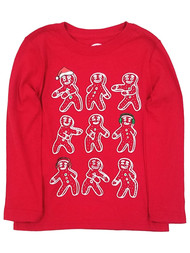 Boys Red Dancing Gingerbread Man Long Sleeve Christmas Holiday Tee Shirt