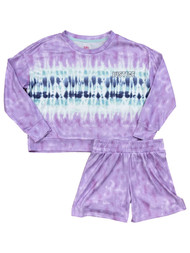 Justice Girls 2pc Purple Tie Dye Long Sleeve Top & Shorts Pajama Set
