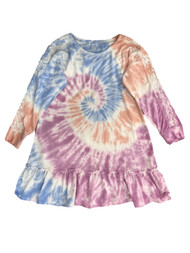 Justice Girls Blue Orange Purple Tie Dye Long Sleeve Lace Trim Dress
