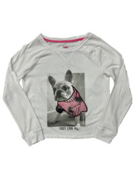 Justice Girls White French Bulldog Cozy Cool Long Sleeve Shirt