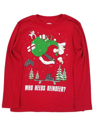 Boys Long Sleeve Red Who Needs Reindeer Christmas Holiday Tee Shirt