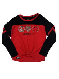 Justice Sport Girls Red Peace Love Happiness Long Sleeve Knotted Shirt