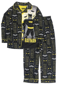 Batman Boys Black & Yellow 2 Piece Flannel Button Up Pajamas Sleep Set