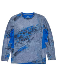 Realtree Wav3 Mens Gray Blue Reversible Long Sleeve Performance Fishing Shirt