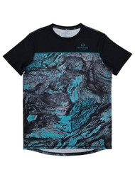 Realtree Mens Black Aqua Camo Short Sleeve Performance Fishing Shirt