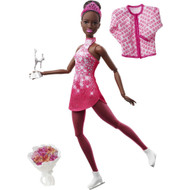 Barbie Career Winter Sports Black Ice Skater Doll with Pink Dress, Roses,Trophy