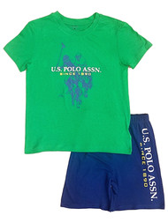 USPA Boys Green & Blue Polo Association Tee Shirt & Shorts Set