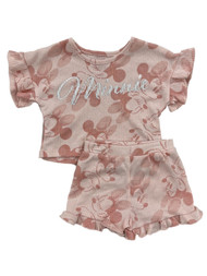 Disney Toddler Girls Pink Minnie Mouse Ribbed T-Shirt & Shorts Set