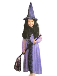 Toddler Girls Purple Spiderweb Witch Costume Glitter Tutu Dress & Hat 1T-2T