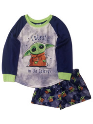 Star Wars Boys Blue Baby Yoda 2-Piece Pajama Shirt & Short Sleep Set Size 6