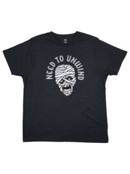 Mens Dark Gray Heather Need To Unwind Mummy Halloween T-Shirt