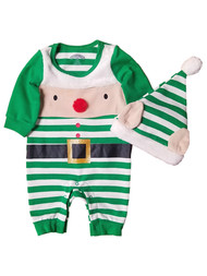 Infant Boys Green Stripe Elf Footie Christmas Holiday Sleeper Pajama