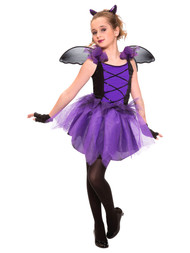 Living Fiction Girls Purple Bat Fairy Costume Dress Wings Headband