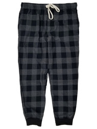 Mens Black & Gray Buffalo Plaid Flannel Jogger Sleep Pants Pajama Bottoms