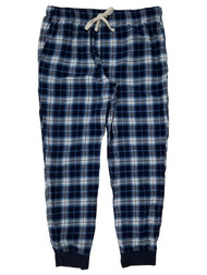 Mens Blue Plaid Flannel Jogger Sleep Pants Pajama Bottoms