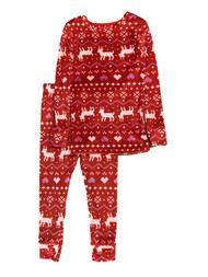 Toddler Girls 2 Piece Red Nordic Print Deer Long Sleeve Holiday Pajamas