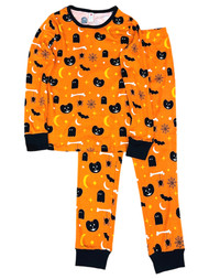 Womens Orange Black Cat Pumpkin Spider Halloween Pajamas Sleep Set