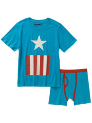 Underoos Boys Lt Blue Captain America Tee & Boxer Brief Underwear Set Small (6)