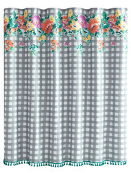 The Pioneer Woman Gray Check Fabric Shower Curtain with Floral Accent