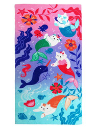 Kids Pink Purr Maid Mer-Kittens Cotton Beach Towel, 28x58 Kitty Cats