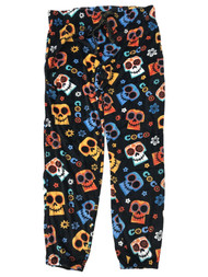 Disney Coco Womens Black Velour Skull Joggers Sleep Pants Pajama Bottoms