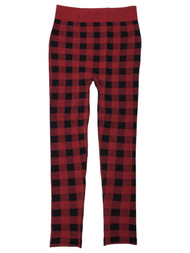Muk Luks Womens Red & Black Buffalo Plaid Stretch Fit Leggings Pants