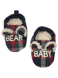 Dearfoams Infant Boys & Girls Red & Green Plaid Baby Bear Slippers Shoes