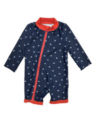 Carters Infant Boys Navy & Red Star One Piece Zip Up Rash Guard Swimsuit