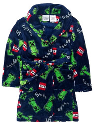 Minecraft Boys Plush Blue Creeper TNT Bath Robe House Coat XS (4-5)