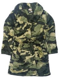 Boys Green Camo Fleece Bath Robe House Coat With Pockets and Sash