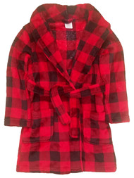 Boys Red Buffalo Plaid Fleece Bath Robe House Coat With Pockets