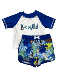 Infant & Toddler Boys Blue Be Wild Jungle Print Rash Guard & Swim Trunks