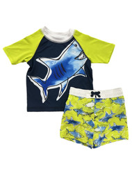 Infant Boys Blue & Yellow Shark Rash Guard & Swim Trunks Set 12 Months