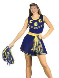 Womens Blue Cheerleader Cheer Costume Shirt Top Pom Poms & Letters Large (8-14)