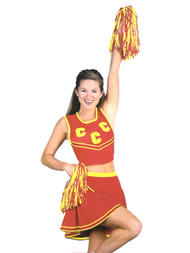 Womens Red Cheerleader Cheer Costume Shirt Top Pom Poms & Letters Large (8-14)