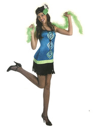 Womens Retro Blue Peacock Flapper 20s Costume Dress & Headband Small (4-6)