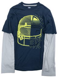 Athletic Works Boys Silky Long Blue Mock Layer Football Tee Shirt